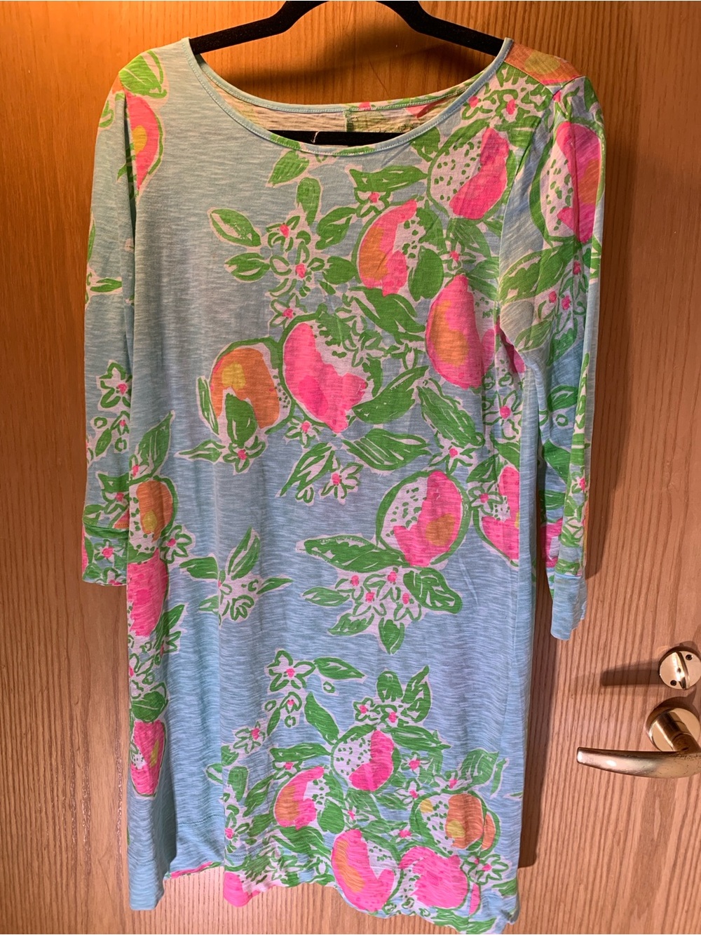 Lilly Pulitzer 100% Cotton Blue Midi Dress w/ Pink/Green Floral Print - Size M